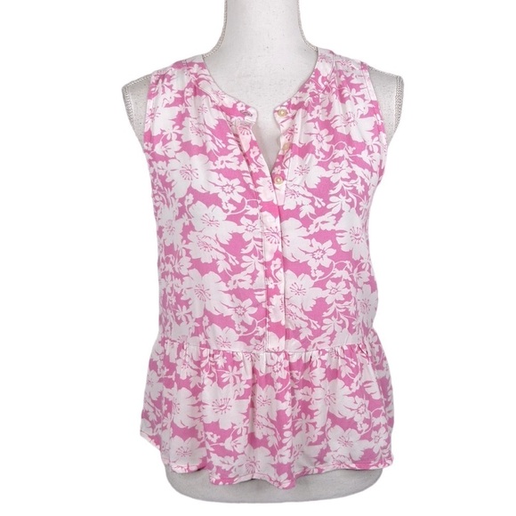LOFT Ann Taylor Pink & White Floral Front Button Flowy Top Size XS New with tags - Picture 1 of 7